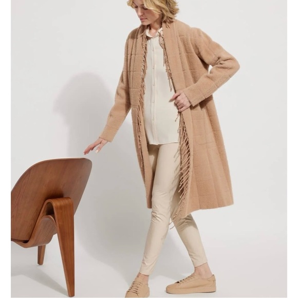 LYSSE Alice Fringe Sweater Coat Macaroon Plaid Cardigan Shawl Jacket - Picture 2 of 9